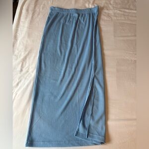 Light Blue Ribbed Skirt with Side Slit